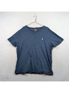 Polo Ralph Lauren Mens Blue Heather V-Neck T-Shirt Short Sleeve Pony Logo XL *